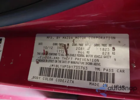 2013 Mazda Mazda3 I Touring z USA, uszkodzony, nr VIN JM1BL1VP5D1735763